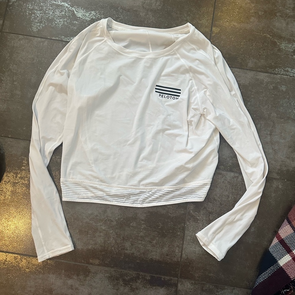 Peloton x Lululemon white crop long sleeve top